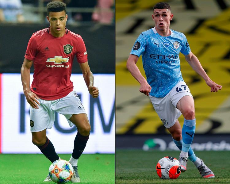 Mason Greenwood og Phil Foden kommer ikke i kamp mod Danmark.  Foto: Hector Retamal, Adrian Dennis/Ritzau Scanpix