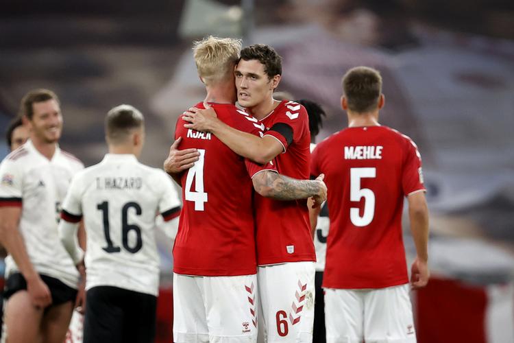Brandon Mechele, der sad på bænken mod Danmark og ikke kom på banen, afleverede søndag en positiv coronatest. Foto: Jens Dresling/POLFOTO