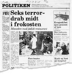 Politikens forside 10. august 1982 - dagen efter attentatet mod Jo Goldenbergers kosher-restaurant i Paris. 