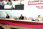 Åbningsceromoni for de planlagte fredsforhandlinger mellem den afghanske regering og Taliban. Længst til venstre USA's Afghanistans-repræsentant Zalmay Khalilzad, i midten USA's udenrigsminister Mike Pompeo og til højre Qatar's udenrigsminister Sheikh Mohamad Bin Abdel Rahman Al-Thani. Foto: Karim Jaafar/Ritzau Scanpix