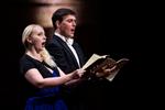 Sofie Elkjær Jensen og Morten Grove Frandsen dannede stemmepar, og det lovede godt for Beethoven-koncerten, der dog ikke helt kunne leve op til forventningerne. Måske på grund af afstandene i salen.   Foto: Annika Byrde/POLFOTO