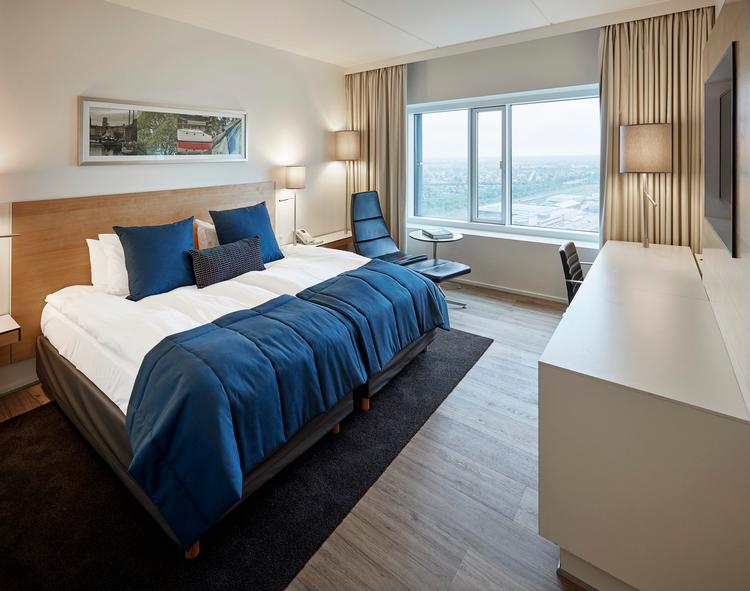 Det er værelser som dette der nu bliver lejet ud til studerende på Hotel Crowne Plaza Copenhagen Towers. Foto: BC Hospitality Group 