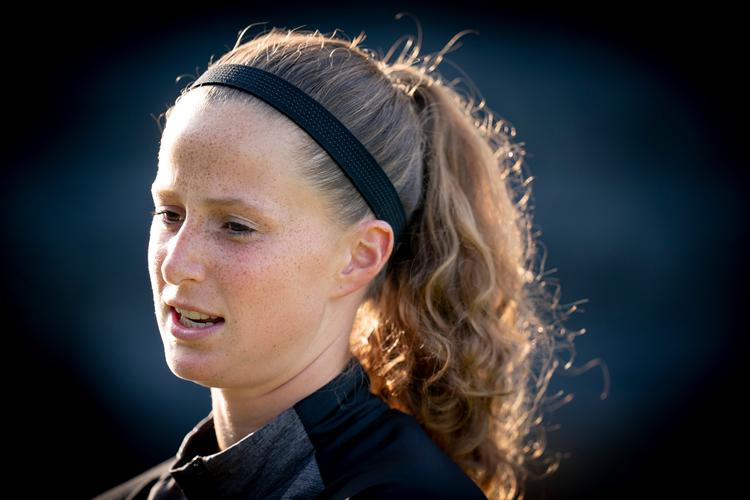 Nicoline Sørensen er på kort tid faldet godt til i Everton, hvor håndteringen af coronaproblemet tages meget seriøst. Det synes hun, ligesom sine danske holdkammerater, også, man skal tage de kommende kampe i EM-kvalifikationen. Foto: Liselotte Sabroe/Ritzau Scanpix