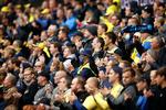 Sådan så det ud i søndags, da  Brøndby havde besøg af  FC Nordsjælland. Mere end 6.000 tilskuere var på plads på stadion. Foto: Jens Dresling/POLFOTO