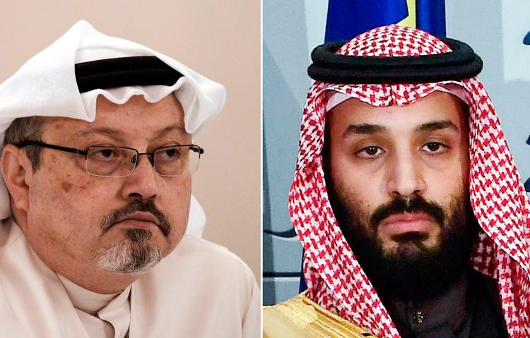 Den saudi-arabiske kommentator Jamal Khashoggy (tv), blev myrdet af saudiske agenter i istanbul. Nu opfordrer Danamrk og 28 andre lande det saudiske kongedømme til at at sikre en ærlig retsforfølgelse af de ansvarlige. En FN-rapport retter pilen mod den magtfulde kronprins Mohammed Bin Salman (th).. Foto: Mohammed Al-shaikh, Oscar Del Po/Ritzau Scanpix