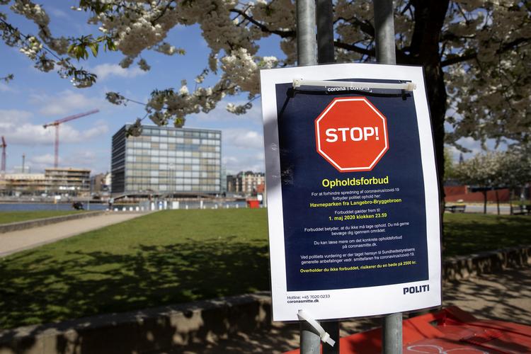 Bøderne blev uddelt, efter at Københavns Politi 25. april om aftenen indførte et forbud mod at tage ophold på Islands Brygge i København. Foto: Finn Frandsen/POLFOTO