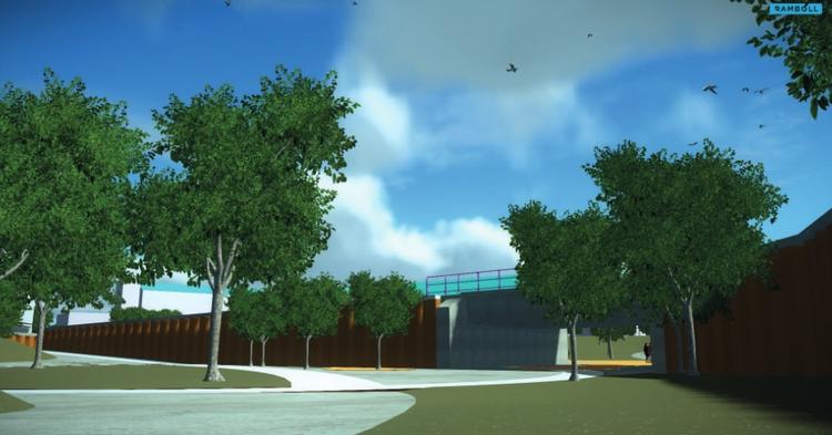 Sådan kan cykel- og gangstien under togskinnerne komme til at se ud. Foto: Københavns Kommune/Rambøll