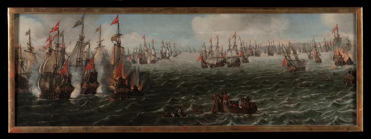 Der var en tegner om bord på et af de nederlandske skibe, så de to sejrherrer i kobberstik og  malerier kunne slå på tromme for deres bedrift. Det håndkolorerede kobberstik er lavet af CI Visscher i 1651. Det brændende skib i midten er det danske skib 'Lindormen', mens det synkende skib helt ude til højre er hollandske 'Swarte Arent'.  