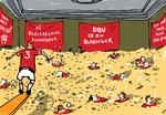 Det er ikke tit, de danske landsholdsspillere i fodbold løfter stemmen. De gjorde det i honorarkampen mod DBU, nu har de gjort det i racismekonflikten - så hvad bliver det næste? En indsats for den grønne omstilling? Vi får se. Foto: Mette Dreyer/Politiken-Tegning