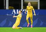 Trods den jublende Kasper Junkers scoring til 1-0 tabte  Bodø/Glimt med Philip Zinckernagel som et andet dansk islæt til AC Milan med Simon Kjær i midterforsvaret. Foto: Daniele Mascolo/Ritzau Scanpix