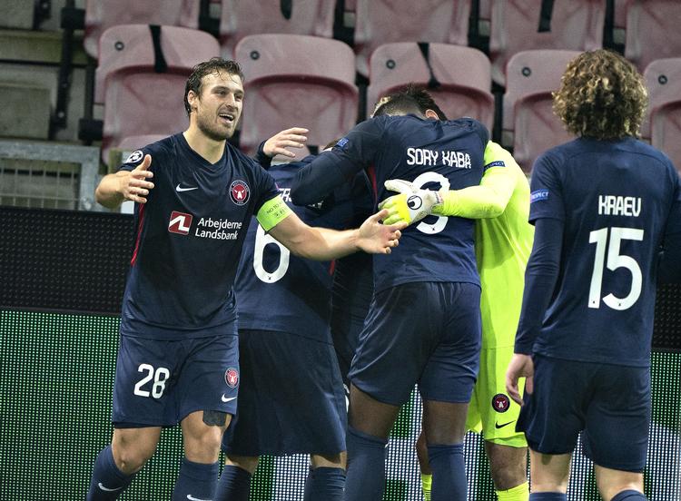 FC Midtjyllands Anders Dreyer har scoret i Champions League playoff kvalifikationskampen FC Midtjylland mod Slavia Prag. Foto: Henning Bagger/Ritzau Scanpix