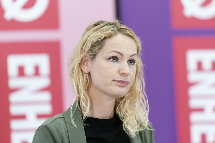 Pernille Skipper holder pressemøde i forbindelse med Enhedslistens årsmøde i dag. Foto: Claus Bech/Ritzau Scanpix
