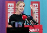  Pernille Skipper taler (digitalt) til Enhedslistens årsmøde på Christiansborg.  Men græsrødderne besluttede, at hun ikke skal forlænges.  Foto: Claus Bech/Ritzau Scanpix