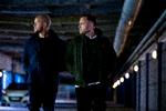 Frederik Louis Hviid (tv.) og Anders Ølholm har instrueret filmen 'Shorta' om to danske betjente, der er blevet lukket inde i en indvandrerdomineret ghettobebyggelse og skal finde ud igen.    Foto: Finn Frandsen/POLFOTO