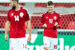 Første mål mod Færøerne blev scoret af Andreas Skov Olsen (th:), der blev den første debuterende målscorer siden Jens Stryger Larsen mod Liechtenstein i 2016. Foto: Henning Bagger/Ritzau Scanpix