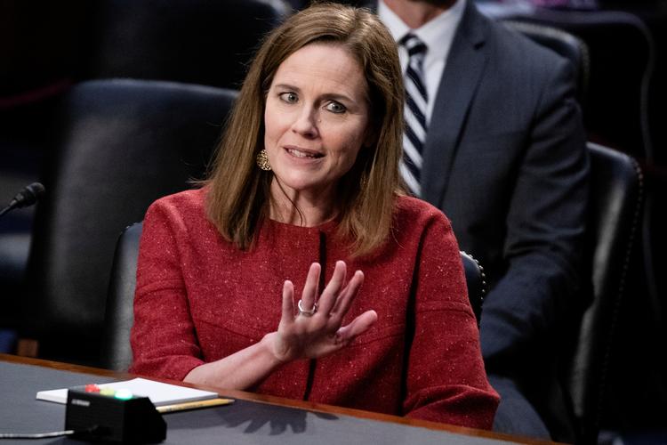 Amy Coney Barrett svarede undvigende på de direkte spørgsmål om, hvordan hun vil lægge linjen i konkrete sager.  Foto: Pool/Ritzau Scanpix