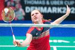 Julie Dawall Jakobsen vandt onsdag i to hurtige sæt over ukrainske Anna Mikhalkova ved Denmark Open.  Foto: Claus Fisker/Ritzau Scanpix