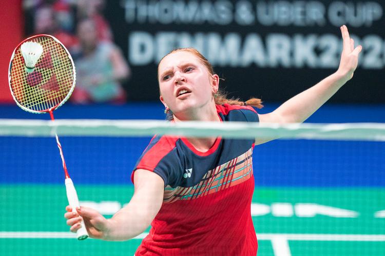 Julie Dawall Jakobsen vandt onsdag i to hurtige sæt over ukrainske Anna Mikhalkova ved Denmark Open.  Foto: Claus Fisker/Ritzau Scanpix