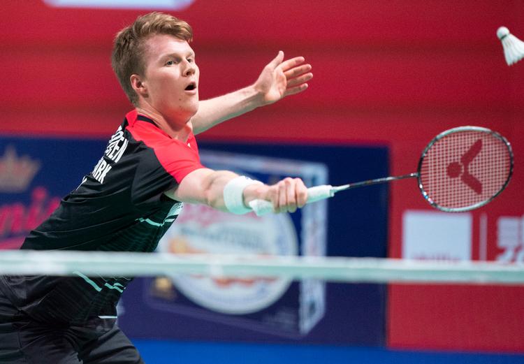 Tredjeseedede Anders Antonsen vandt onsdag sit første vigtige opgør i syv måneder med cifrene 21-12, 21-14 over Ajay Jayaram i Denmark Open i Odense.  Foto: Claus Fisker/Ritzau Scanpix