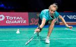 Mia Blichfeldt sloges fredag for sagen, men danskeren kunne ikke hamle op med canadiske Michelle Li ved Denmark Open. Foto: Claus Fisker/Ritzau Scanpix