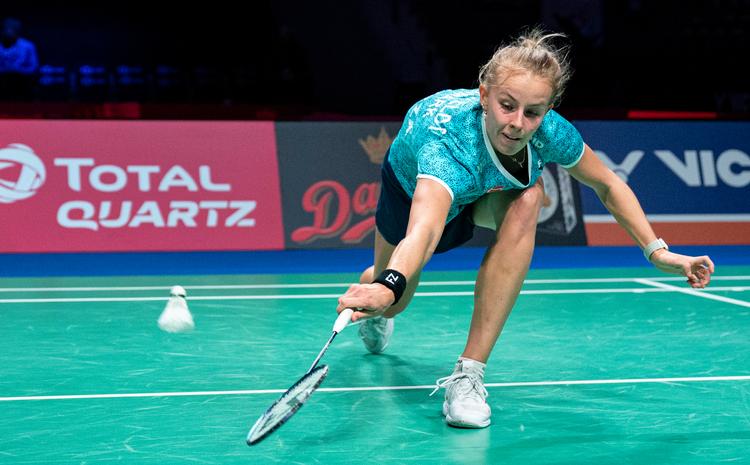 Mia Blichfeldt sloges fredag for sagen, men danskeren kunne ikke hamle op med canadiske Michelle Li ved Denmark Open. Foto: Claus Fisker/Ritzau Scanpix