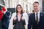     Den hviderussiske oppositionspolitiker Svetlana Tikhanovskaja mødte udenrigsminister Jeppe Kofod i København, fredag den 23. oktober 2020. Svetlana Tikhanovskaja er i Danmark for bl.a. at modtage Politikens Frihedspris.. Foto: Emil Helms/Ritzau Scanpix