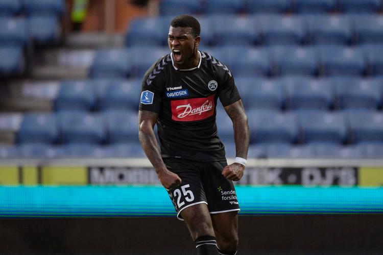 Haji Wright  blev sønderjydernes matchvinder, da han scorede sit femte sæsonmål.  Foto: Bo Amstrup/Ritzau Scanpix