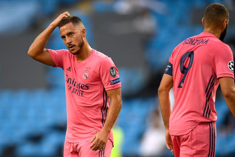 Det var 7. augsut på Etihad Stadium (foto), at Real Madrids Eden Hazard måtte forlade banen i Champions League-kampen mod Manchester City og ikke siden har været til start for den spanske storklub. Men nu er han igen med i truppen og igen i Champions League. 
  Foto: Peter Powell/Ritzau Scanpix