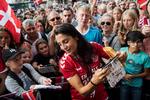  Det danske landshold blev fejret på Københavns rådhus, da holdet havde vundet sølv ved EM i 2017. Siden har Nadia Nadim (billedet) og de øvrige landsholdsspillere ikke formået at ride videre på succesbølgen. Foto: Gregers Tycho/POLFOTO