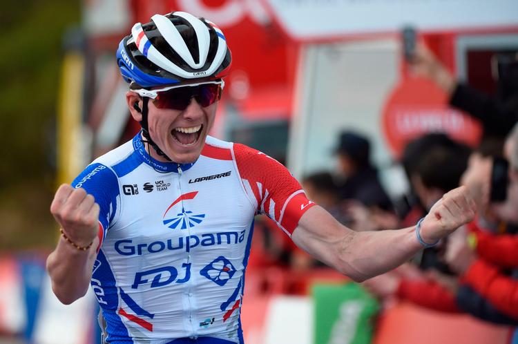 Franskmanden David Gaudu jublede for fuld udblæsning over sejren på 11. etape i Vuelta a España.
 Foto: Miguel Riopa/Ritzau Scanpix