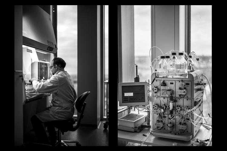 I Mærsk Tårnet, også kaldet Forskertårnet på Blegdamsvej i København har forskere fået en stor millionbevilling til at udvikle en såkaldt peptid-vaccine mod covid-19. Foto: Jens Hartmann Schmidt/POLFOTO