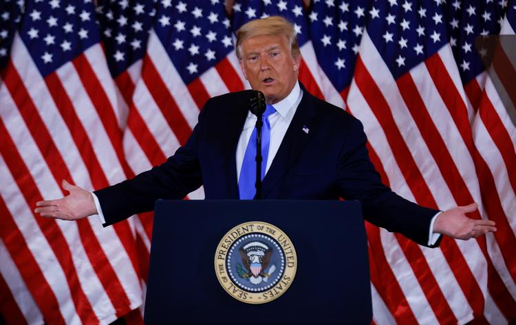  Præsident Donald Trump efter valgnatten, hvor han erklærede sig vinder af valget endnu før stemmerne er talt op.   Foto: Carlos Barria/Ritzau Scanpix