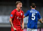  Sebastian Hausner, AGF jubler efter 2-1 sejren i Superliga opgøret på Lyngby Stadion. Foto: Lars Møller/Ritzau Scanpix