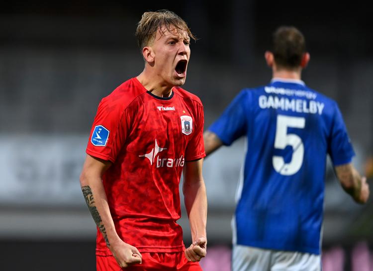  Sebastian Hausner, AGF jubler efter 2-1 sejren i Superliga opgøret på Lyngby Stadion. Foto: Lars Møller/Ritzau Scanpix
