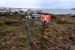 Skilte som dette har advaret de lokale mod at forvilde sig ind på områder, hvor de argentinske besættelsesstyrker havde efterladt minefelter. Foto: Pablo Porciuncula Brune/Ritzau Scanpix