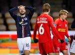  AGFs Casper Højer Nielsen ærgrer sig efter at have misbrugt et stort tilbud.  Foto: Jens Dresling/POLFOTO