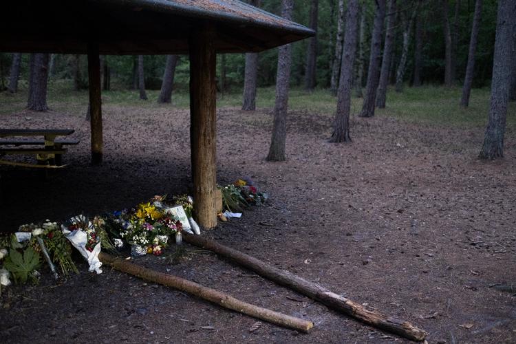 En 28-årig mand med tanzaniansk/dansk baggrund blev slået ihjel ved denne shelterplads i Nordskoven, Bornholm. To brødre er tiltalt. Foto: Mikkel Hørlyck/POLFOTO