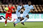 Med seks superligamål deler Randers-angriberen Alhaji Kamara fjerdepladsen på topscorerlisten, mens Haji Wright, Jesper Lindstrøm og Patrick Mortensen ligger over ham. Foto: Jens Dresling