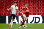 I september var Kieran Trippier (tv.) med til at spille 0-0 mod Danmark i Parken, men på grund af bettingsagen var han ikke med på Wembley, da Danmark vandt 1-0. Foto: Jens Dresling/POLFOTO