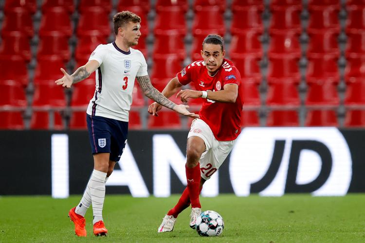 I september var Kieran Trippier (tv.) med til at spille 0-0 mod Danmark i Parken, men på grund af bettingsagen var han ikke med på Wembley, da Danmark vandt 1-0. Foto: Jens Dresling/POLFOTO