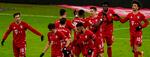 Fælles jubel efter de røde Bayern-spilleres fjerde scoring.  Foto: Gunter Schiffmann/Ritzau Scanpix