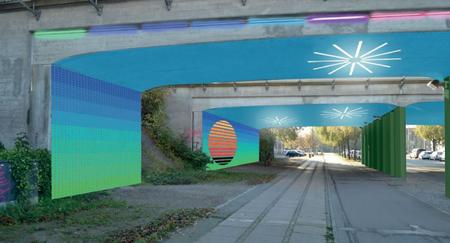 På Sjælør Station skal farvede kakler mod vest illustrere en solnedgang og mod øst en solopgang. Visualisering: Københavns Kommune 