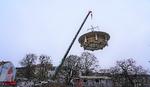 Politikens pavillon blev flyttet cirka 50 meter i går til en midlertidig plads, mens der bygges en ny hovedindgang, hvor pavillonen får en prominent plads. Foto: Den gamle By