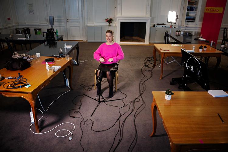 De radikales leder, Sofie Carsten Nielsen, ved dagens nytårsstævne, som foregår over nettet.  Foto: Martin Lehmann