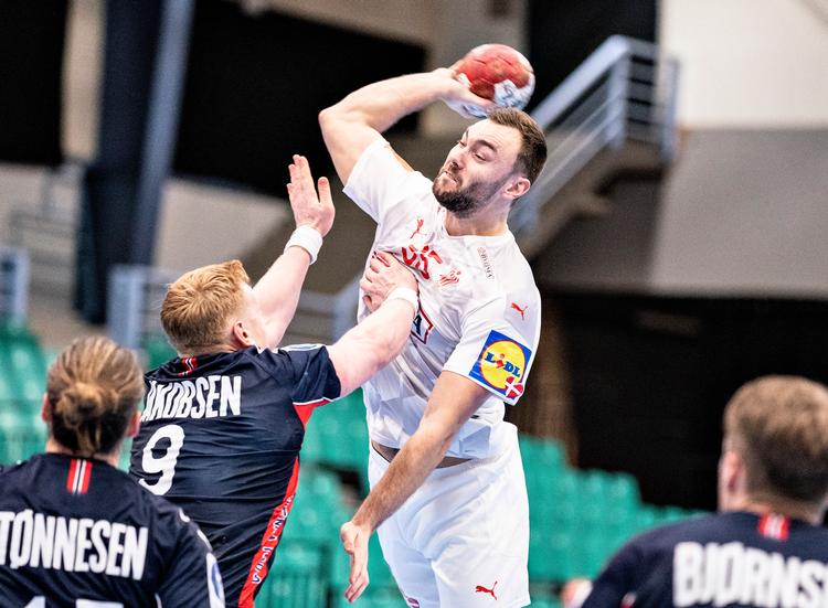 Nikolaj Læsø kom på banen i VM-opvarmningskampen mod Norge lørdag aften i Kolding, hvor han scorede en enkelt gang.  Foto: Henning Bagger/Ritzau Scanpix