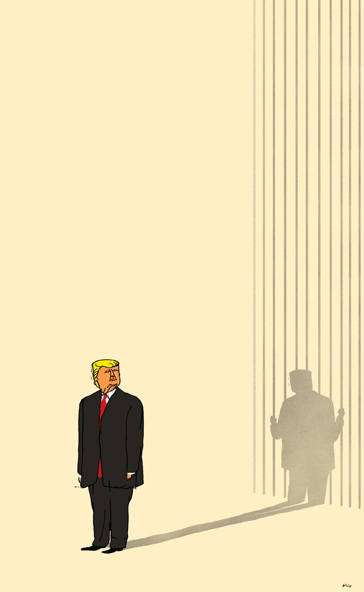 Trump bliver formentlig til den 20. januar, men får måske også en rigsret i nakken: Arkivtegning Foto: Philip Ytournel/POLITIKEN
