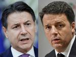 Matteo Renzi, t.h., har trukket sine to ministre fra Giuseppe Contes regering. (Photos by Olivier HOSLET and Andreas SOLARO / various sources / AFP) Foto: Olivier Hoslet, Andreas Solaro/Ritzau Scanpix
