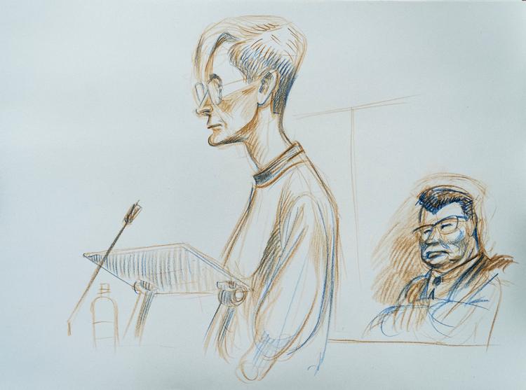 Sagen kørte i syv uger ved retten i Oslo i efteråret. Først nu er dommen faldet over Laila Anita Bertheussen, der her er tegnet under retssagen sidste år. Arkivtegning Ole Berg-Rusten/Ritzau Scanpix