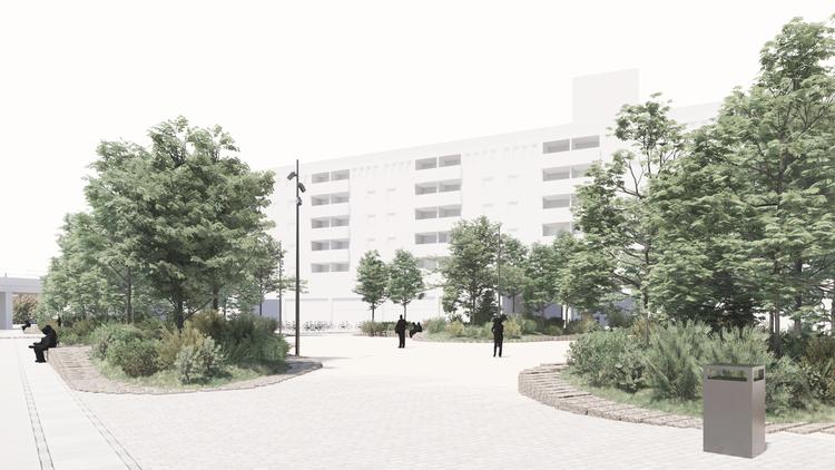 Sammen med bænke skal store bede give københavnerne mulighed for at gøre ophold på Basargrunden, der ligger som en kile, hvor Mimersgade og Nørrebrogade løber sammen. Foto: Effekt Arkitekter