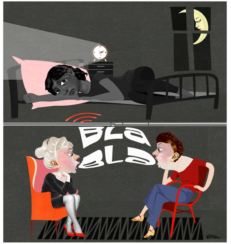 Selv svage lyde kan drive folk til vanvid i deres egen bolig, hvis der er lydt i bygningen. Illustration: Rikke Bisgaard. Foto: Rikke Bisgaard